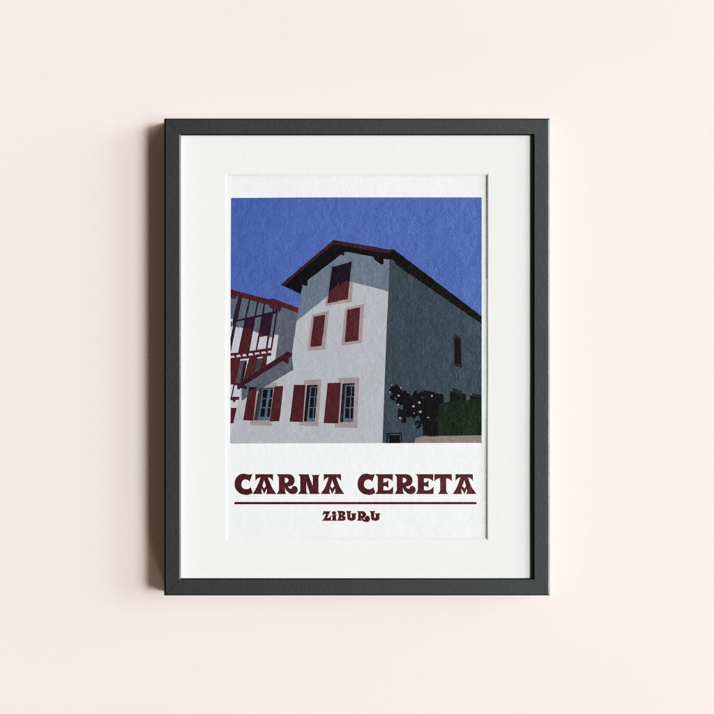 Affiche représentant une illustration d'une maison à Ciboure, Ziburu en basque
